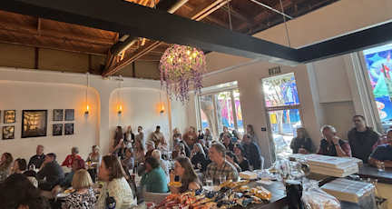 Patrons attend a viewing of the Ultimate Baking Championship at Chef Breda's restaurant on May 4, 2026