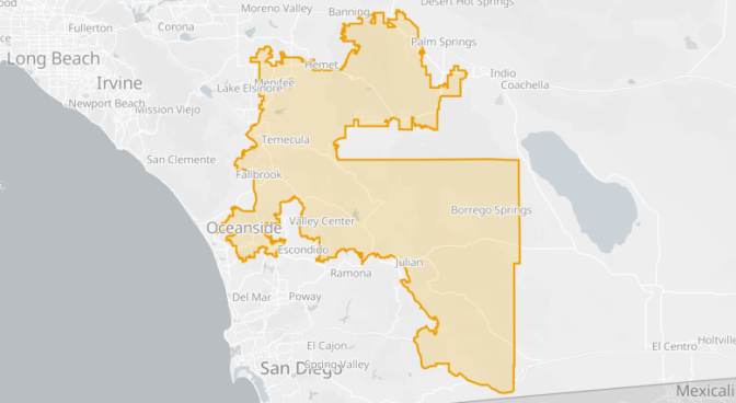 Map shows District 48 which stretches from inland San Diego County up to the Coachella Valley