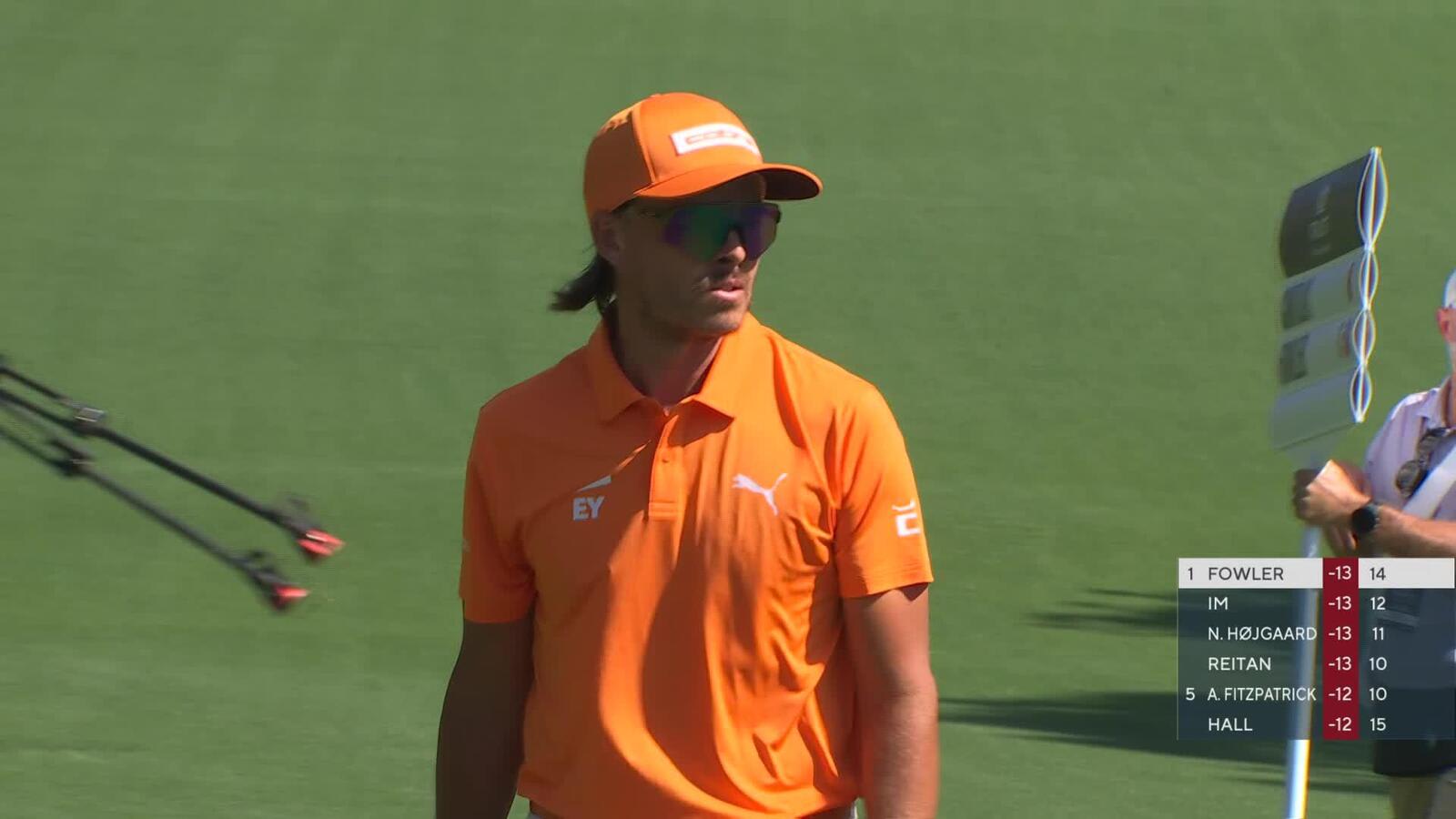 Rickie Fowler gets up-and-down from 73 feet for birdie on No. 15 at Truist Championship