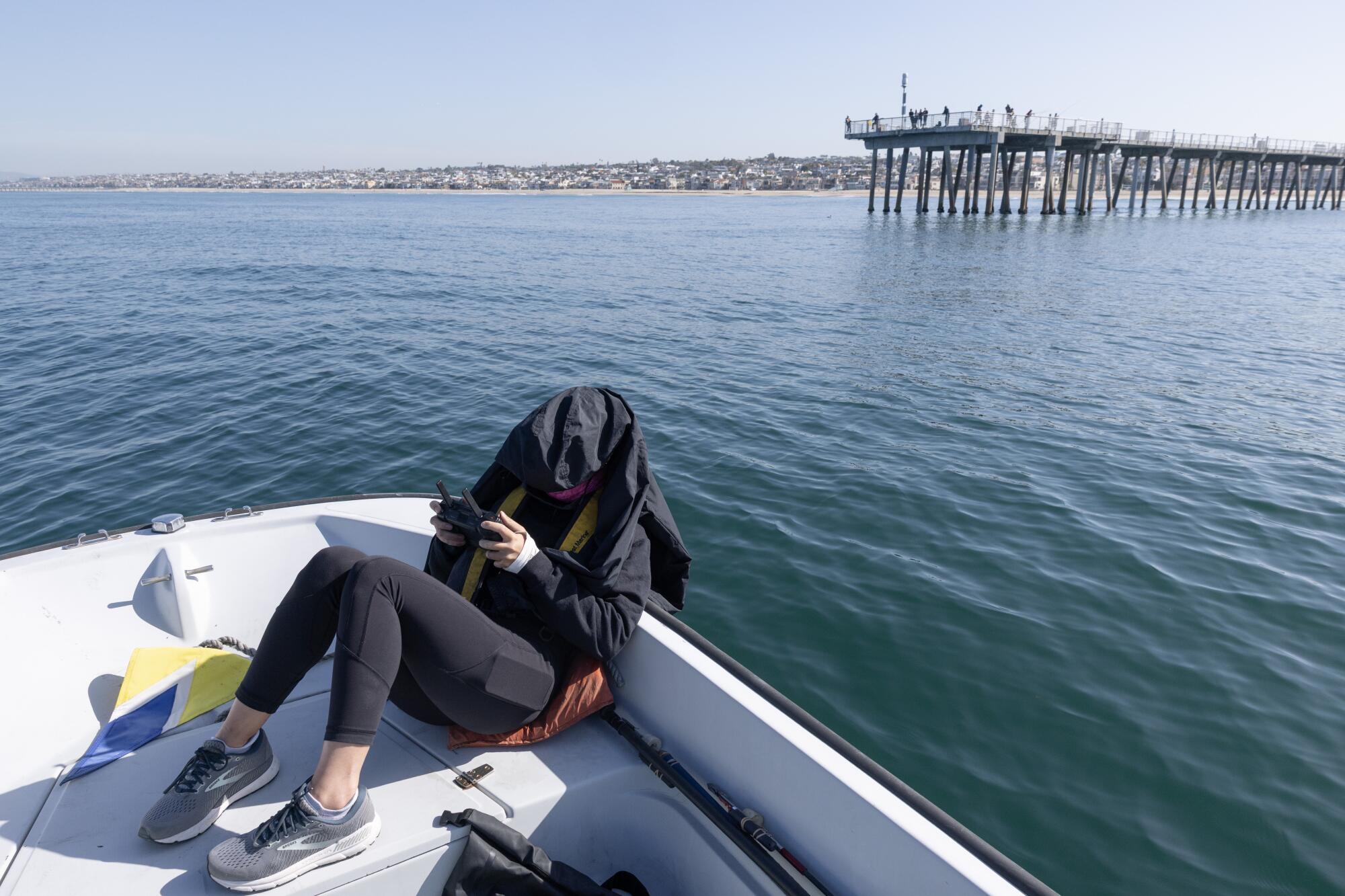 Research associate Amanda Ho off the coast of Hermosa Beach.