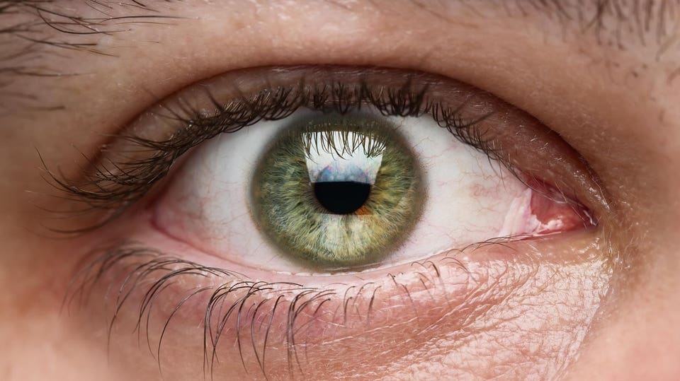 Close-up of green eye of a white person