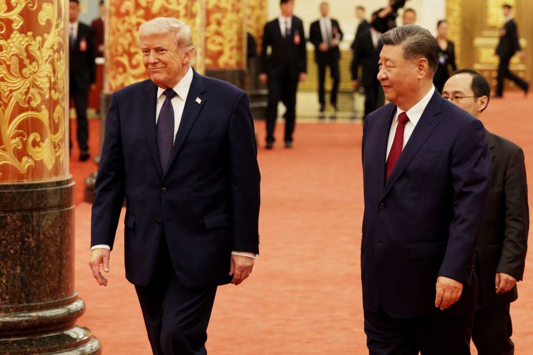 President Trump arrives for a state banquet hosted by Chinese President Xi Jinping at the Great Hall of the People on Thursday.
