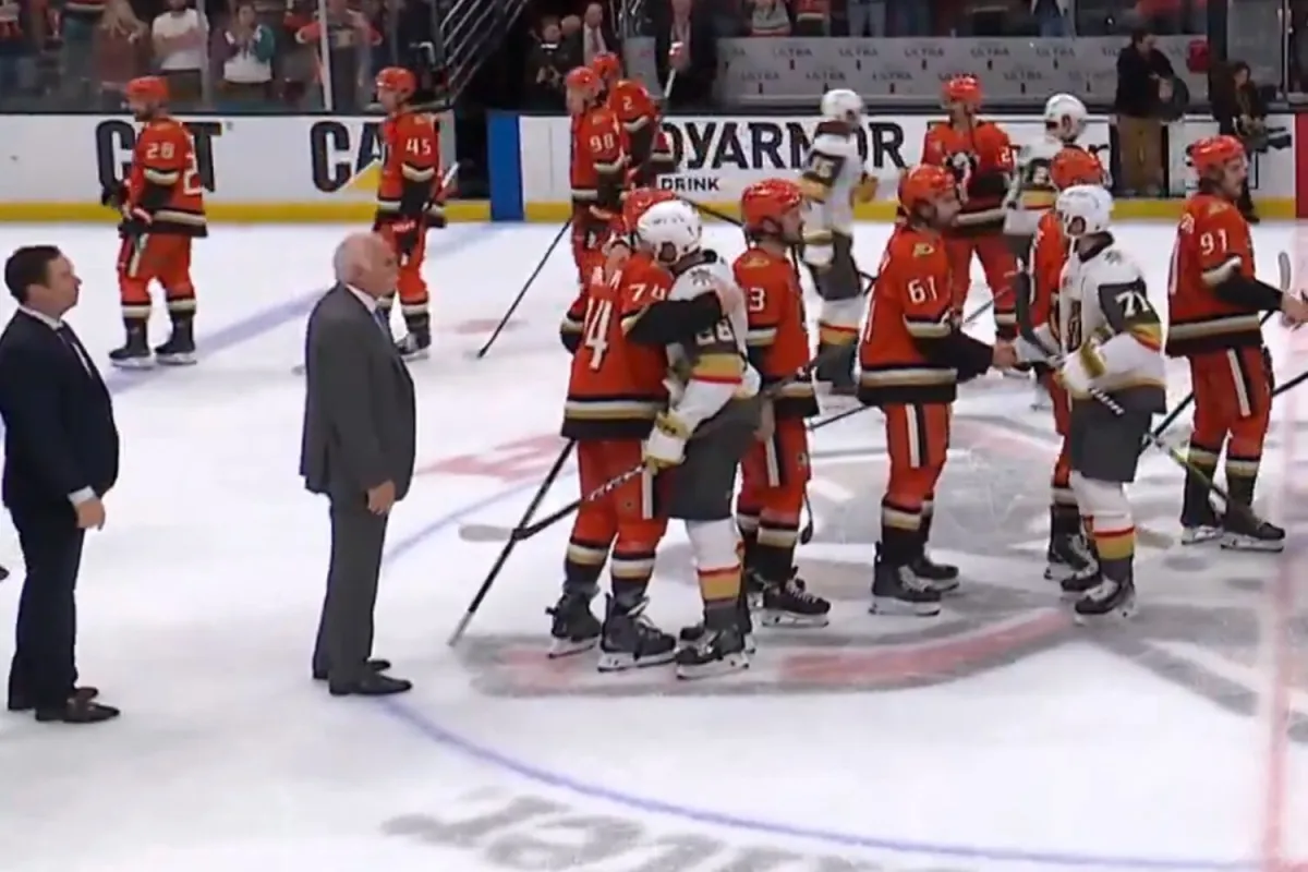 John Carlson and Nic Dowd share former-Capitals hug in handshake line after Golden Knights eliminate Ducks from playoffs