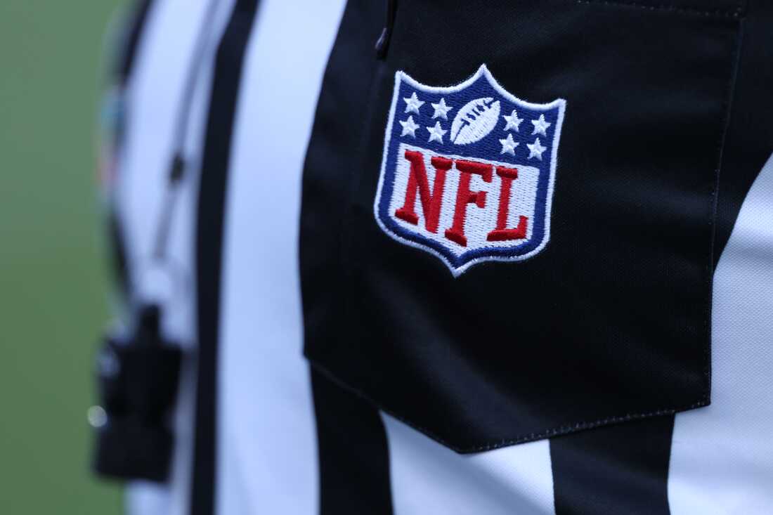 The NFL logo adorns the uniform of a referee prior to the start of Super Bowl LX between the Seattle Seahawks and the New England Patriots at Levi's Stadium on February 8, 2026 in Santa Clara, Calif.