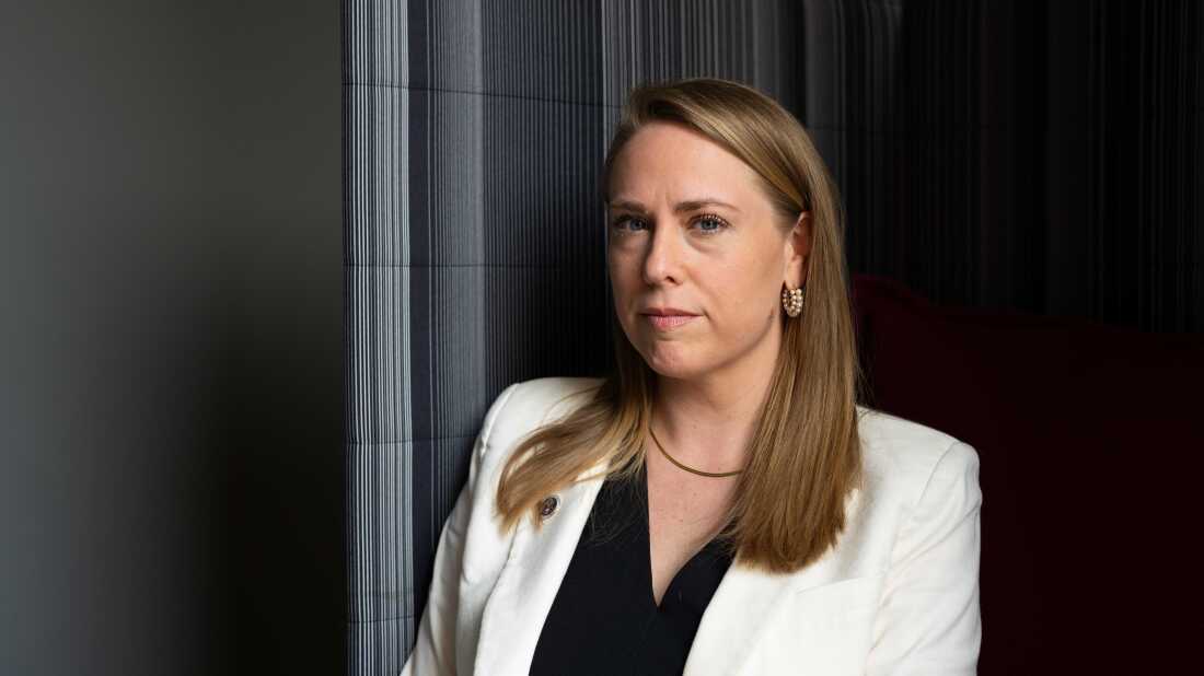 Andrea Lucas, EEOC Chair, is imterviewed at NPR Headquaraters on March 20, 2026. (Elizabeth Gillis/NPR)