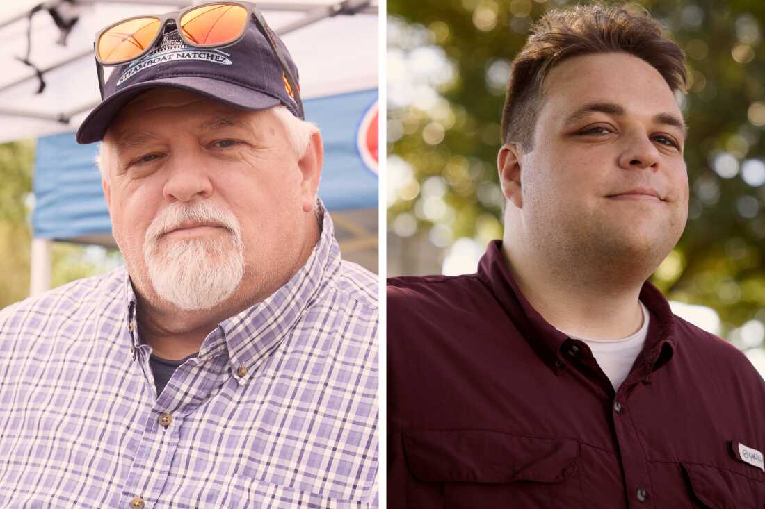 Kevin Dupree and Kelby Daigle, Chairman of St Martin Parish Republican Party, pose for a portrait at the Breaux Bridge Crawfish Festival on May 2, 2026.