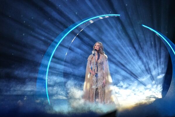 Delta Goodrem from Australia performs the song "Eclipse" during the Grand Final of the 70th Eurovision Song Contest in Vienna, Austria, Saturday, May 16, 2026. (AP Photo/Martin Meissner)