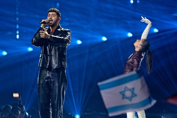 Noam Bettan from Israel performs the song "Michelle" during the Grand Final of the 70th Eurovision Song Contest in Vienna, Austria, Saturday, May 16, 2026. (AP Photo/Martin Meissner)