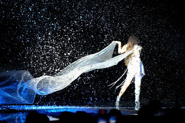 Essyla from Belgium performs the song "Dancing on the Ice" during the Grand Final of the 70th Eurovision Song Contest in Vienna, Austria, Saturday, May 16, 2026. (AP Photo/Martin Meissner)