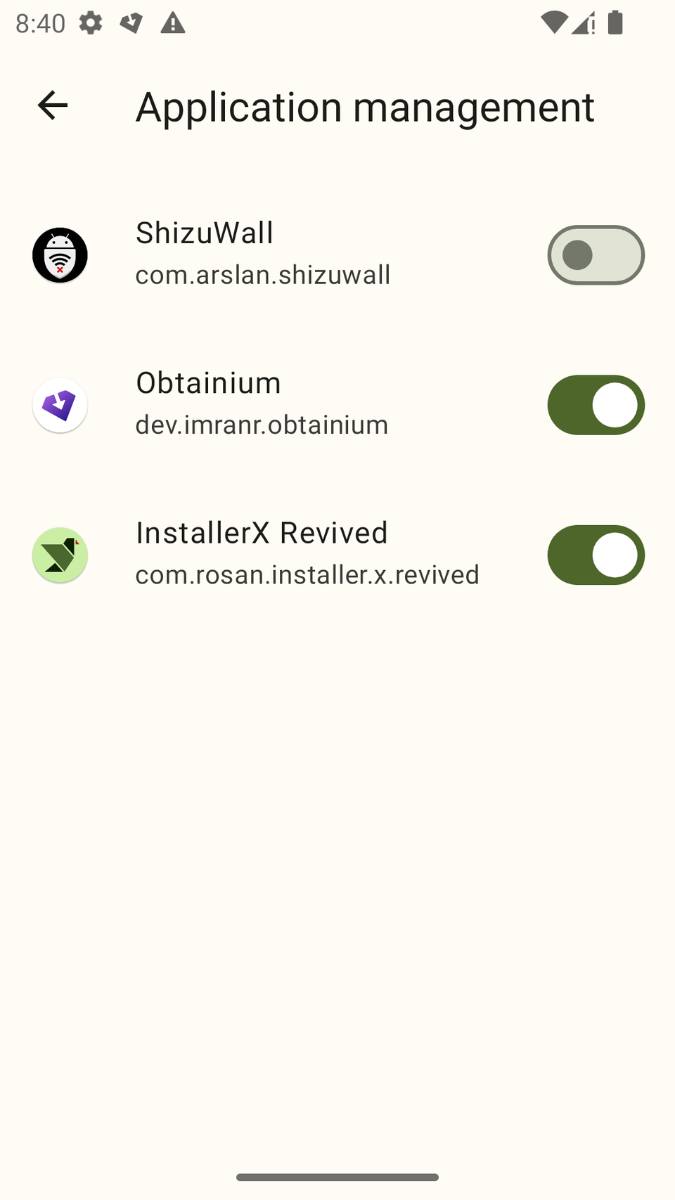 Granting Obtanium elevated permissions using Shizuku.