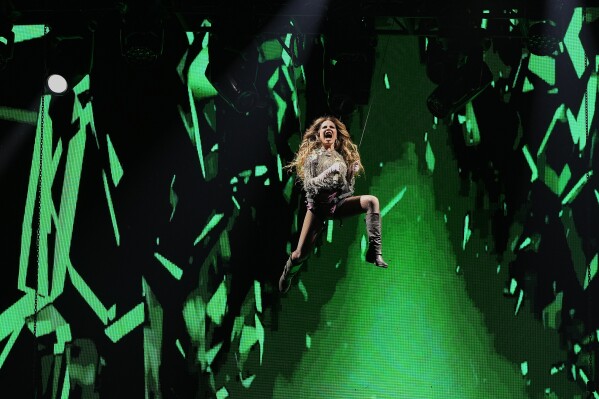 Mexican singer Gloria Trevi performs at the Tecate Emblema music festival in Mexico City, Sunday, May 17, 2026. (AP Photo/Ginnette Riquelme)
