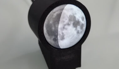 A render of the moon, on a circular display.