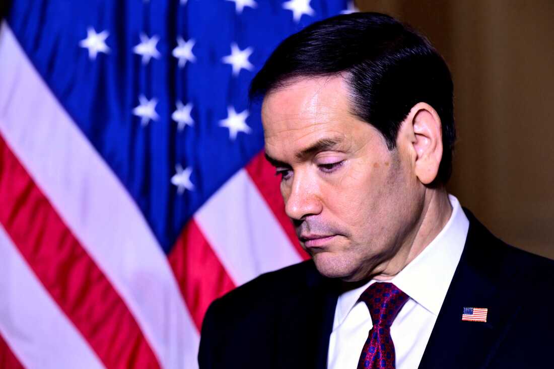 US Secretary of State Marco Rubio attends at a press conference at the US Embassy in Rome, Friday, May 8, 2026.