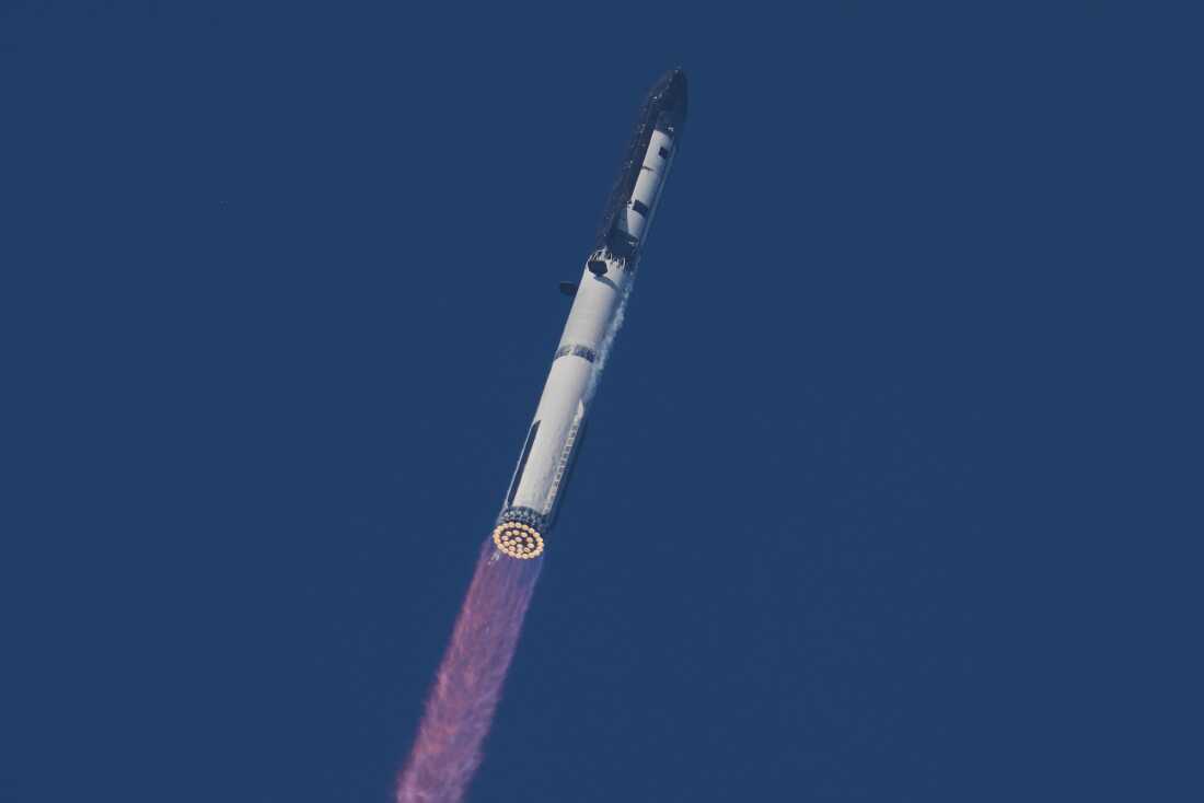 SpaceX's mega rocket Starship makes a test flight from Starbase, Texas, Friday, May 22, 2026.