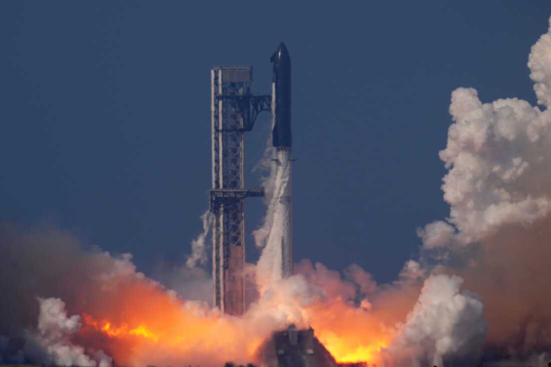 SpaceX's mega rocket Starship makes a test flight from Starbase, Texas, Friday, May 22, 2026.