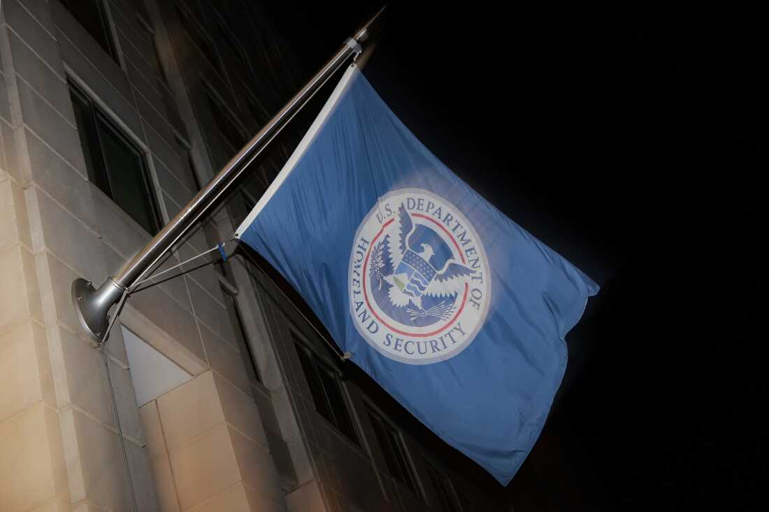 The U.S. Department of Homeland Security flag waves outside the U.S. Immigration and Customs Enforcement building as seen on Jan. 7 in Washington, D.C.
