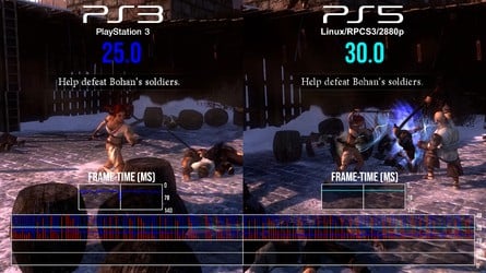 Heavenly Sword revealed huge scalability - 720p at sub 20fps can hit 5120x2880 resolution (5K!) with vastly superior performance. Click on the images for higher resolution.