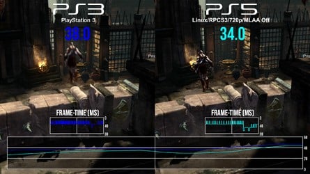 The more the SPUs were pushed on OG software, the more the PS5 emulation struggles. Even with SPU-intensive MLAA removed, God of War Ascension can't match original PS3 performance.
