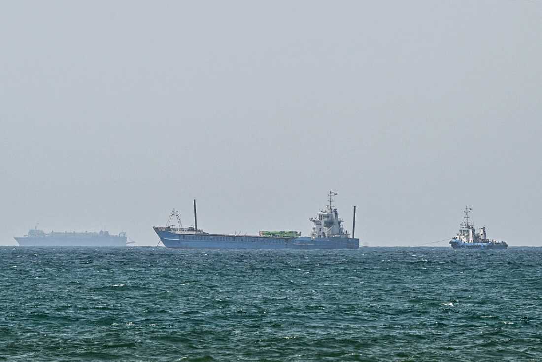 Vessels are anchored off the coast of Sharjah in the United Arab Emirates on May 21, 2026.