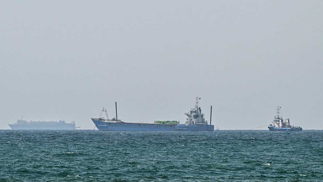 Vessels are anchored off the coast of Sharjah in the United Arab Emirates on May 21, 2026.