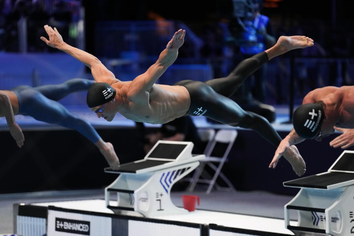 Marius Kusch, of Germany, competes in the men's 100-meter butterfly final at the Enhanced Games in Las Vegas on Sunday.