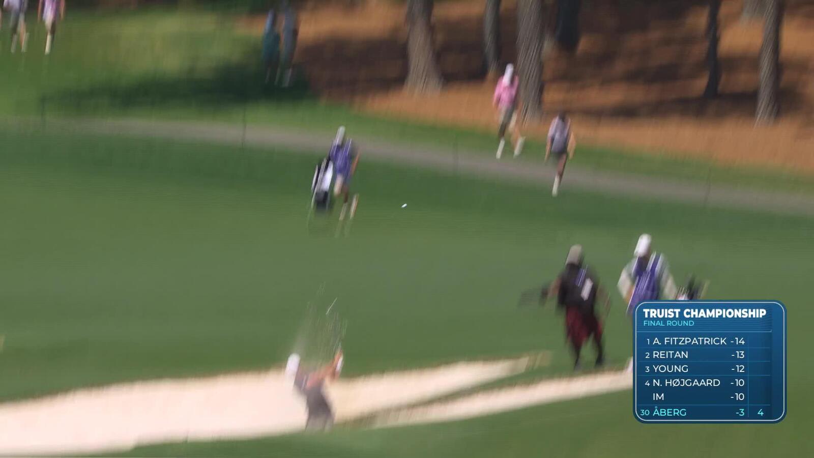 Ludvig Åberg gets up-and-down from 130 yards for birdie on No. 5 at Truist Championship