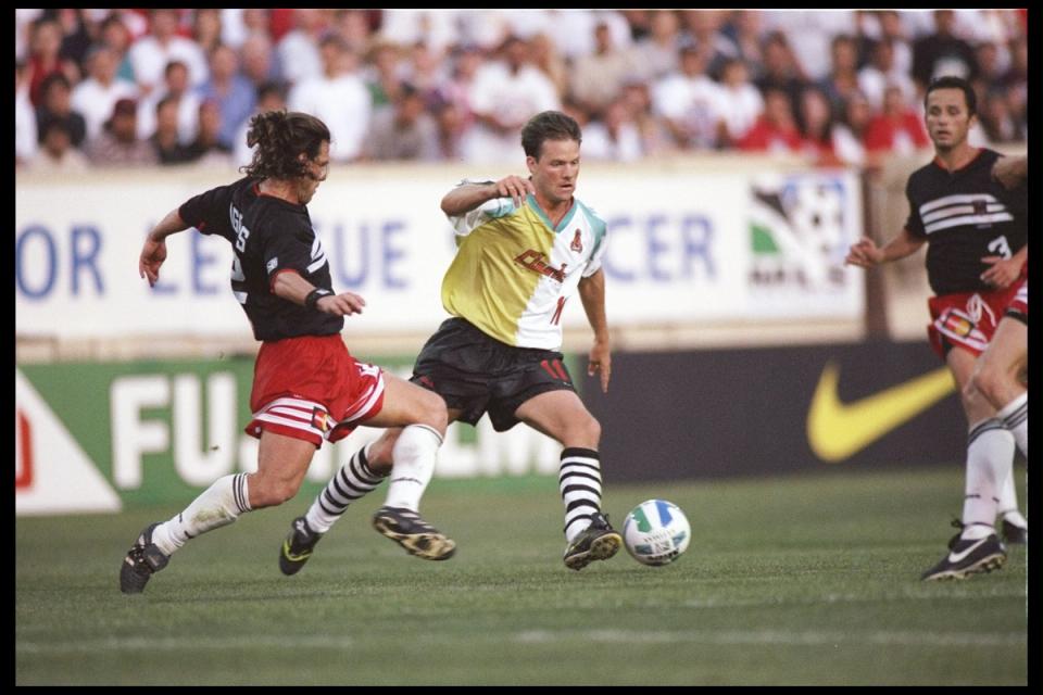Eric Wynalda of the San Jose Clash during the inaugural MLS game at Spartan Stadium in San Jose, California. (Photo Credit: Stephen Dunn/Allsport)