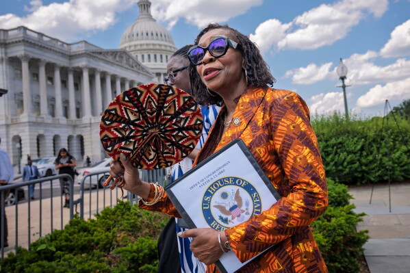 Rep. Yvette Clarke, D-N.Y., chair of the Congressional Black Caucus, prepares for a news conference at the Capitol in Washington, Tuesday, May 19, 2026. (AP Photo/J. Scott Applewhite)