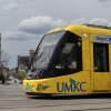 A streetcar passes by the Country Club Plaza in Kansas City, Missouri. As the smallest U.S. host city for the World Cup, Kansas City faces questions about how it will shuttle 650,000 expected visitors around town.