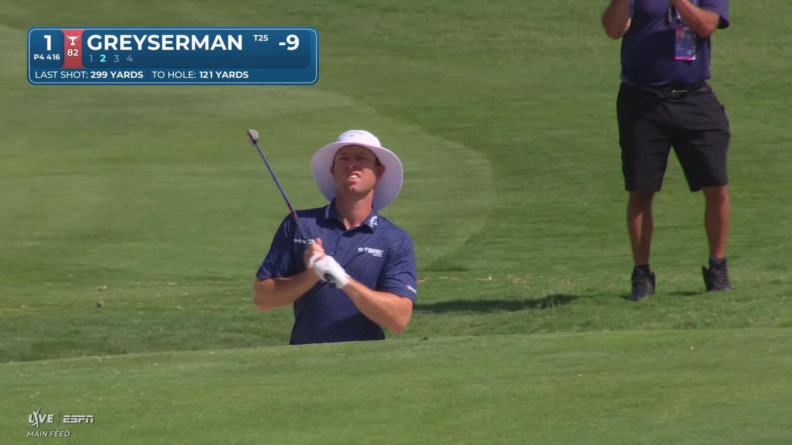 Max Greyserman's 120-yard bunker shot sets up birdie on No. 1 at THE CJ CUP