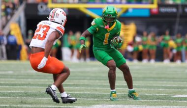 The Oregon Ducks take on the James Madison University Dukes in round one of the 2025 CFP at Autzen Stadium in Eugene, Oregon on December 20, 2025 (Eric Evans Photography)