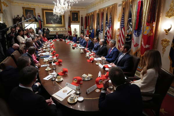 President Donald Trump, center right, attends a Cabinet meeting in the Cabinet Room, at the White House, Wednesday, May 27, 2026, in Washington. (AP Photo/Jacquelyn Martin)