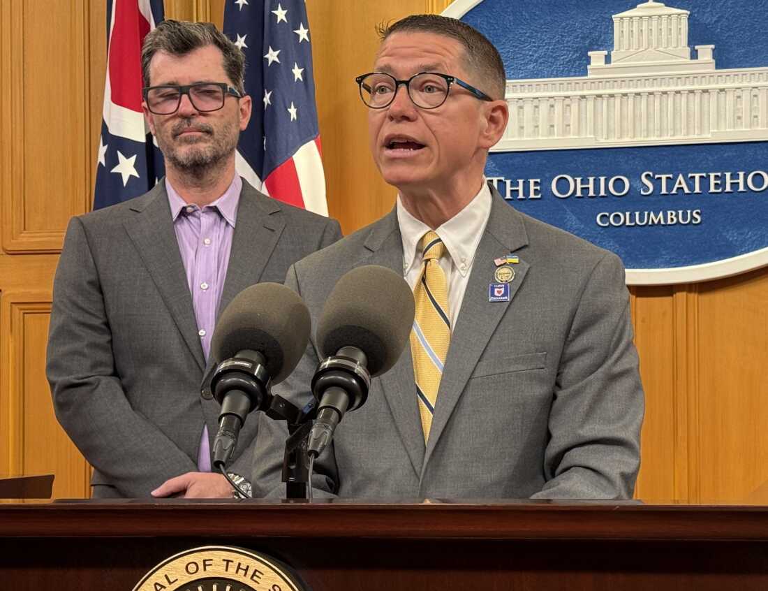 Ohio Democratic state Rep. Sean Brennan, seen here in April in the capitol talking about a utility reform bill, says he worries that bills that put religion into law could be divisive.