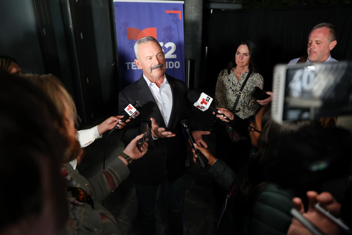 Chad Bianco is interviewed after the California Gubernatorial debate