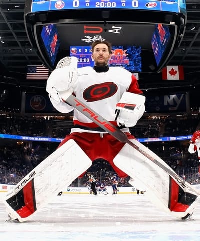 Hurricanes goalie Brandon Bussi, a Sound Beach native, prepares to...