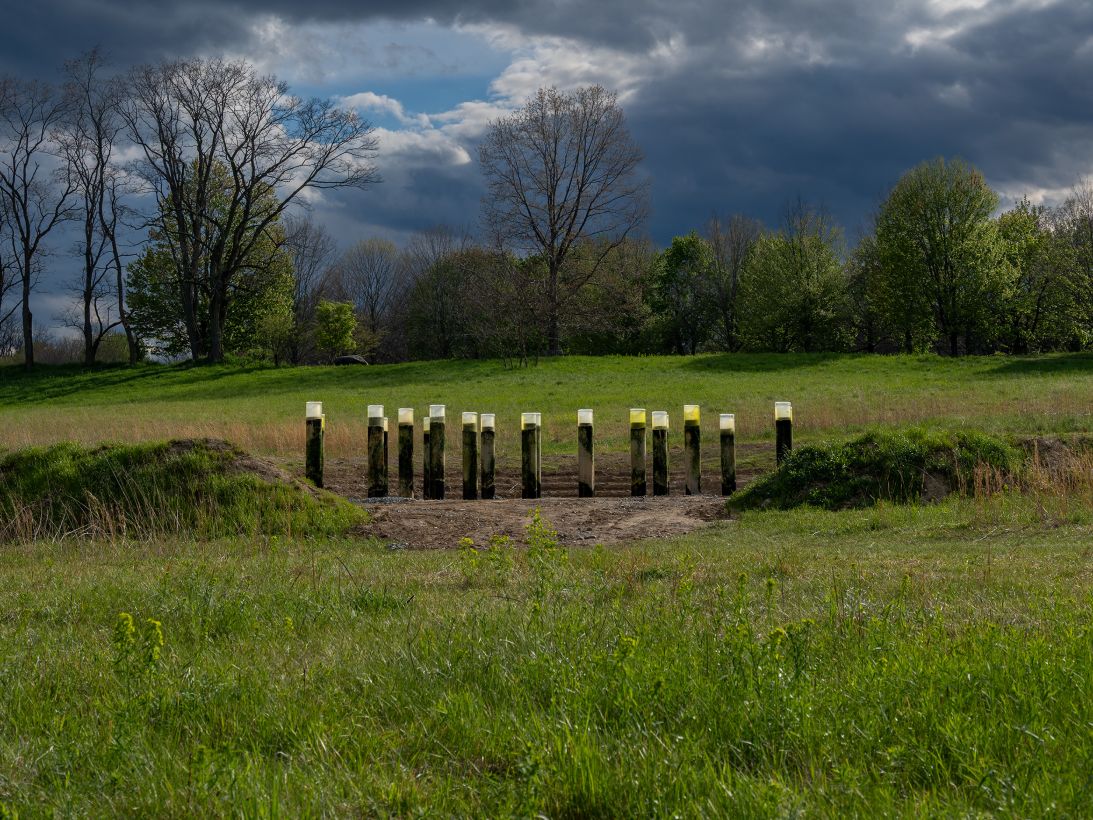 The soil, pond water and other elements Yi included in her Winogradsky columns are now teeming with life. They will continue to develop until the fall during the course of the season at the sculpture park.