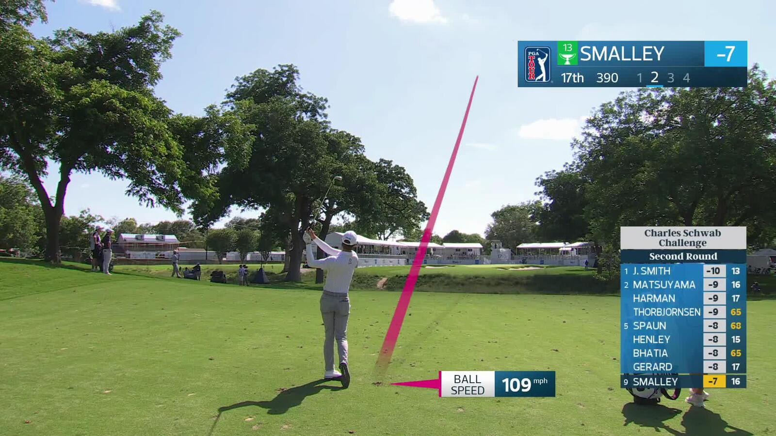 Alex Smalley sinks 26-foot birdie putt on No. 17 at Charles Schwab
