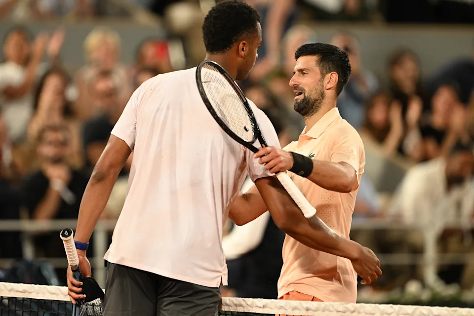 Novak Djokovic and Giovanni Mpetshi Perricard, pictured here after their match at the French Open.