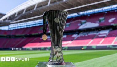 A picture of the Europa League trophy