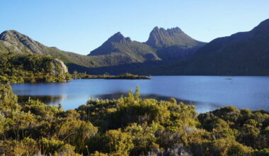 Dove Lake beneath Cradle Mountain in Tasmania’s highlands, where cool, ocean-influenced conditions have helped slow the pace of climate change across the landscape. Image by Stefan Lovgren.