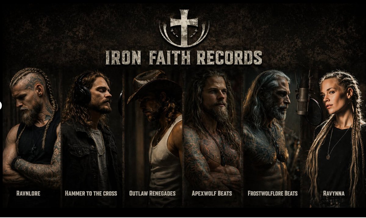 A screenshot of Iron Faith Records' AI-generated artists.