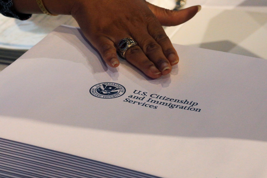Information packs are distributed by the U.S. Citizenship and Immigration Services following a citizenship ceremony at the...