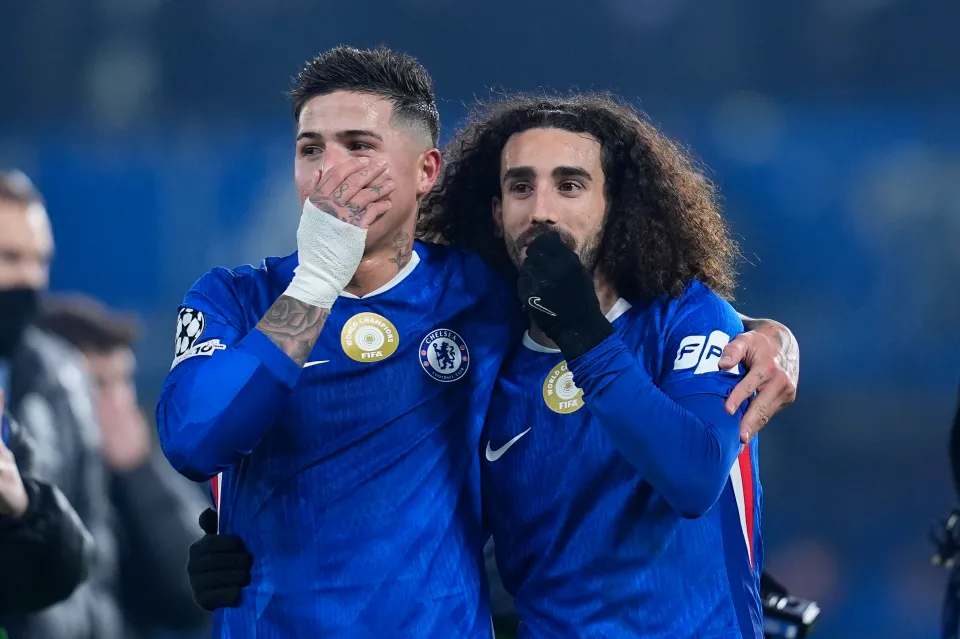 Enzo Fernandez and Marc Cucurella during a Chelsea match
