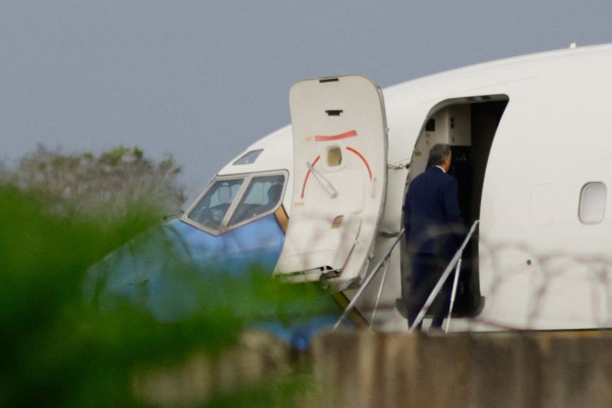 CIA Director John Ratcliffe boards a US government plane at Jose Marti International Airport in Havana, Cuba, on Thursday, May 14, after meeting with his Cuban counterpart.