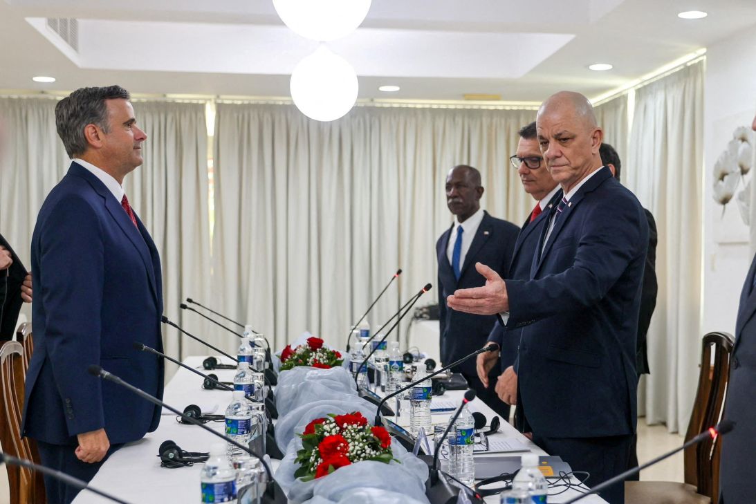 CIA Director John Ratcliffe attends a meeting with Cuban officials at a location given as Havana, Cuba, in this image released by the CIA May 14.