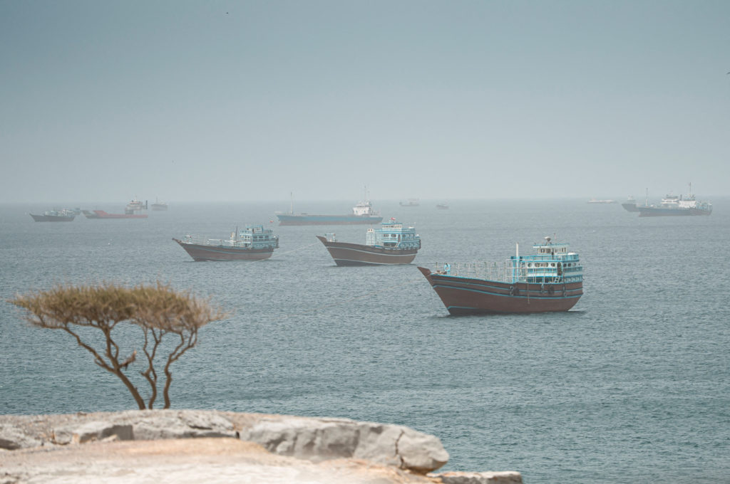 Vessels sail through the Strait of Hormuz, Musandam