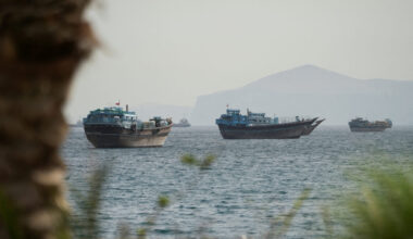 Vessels sail through the Strait of Hormuz