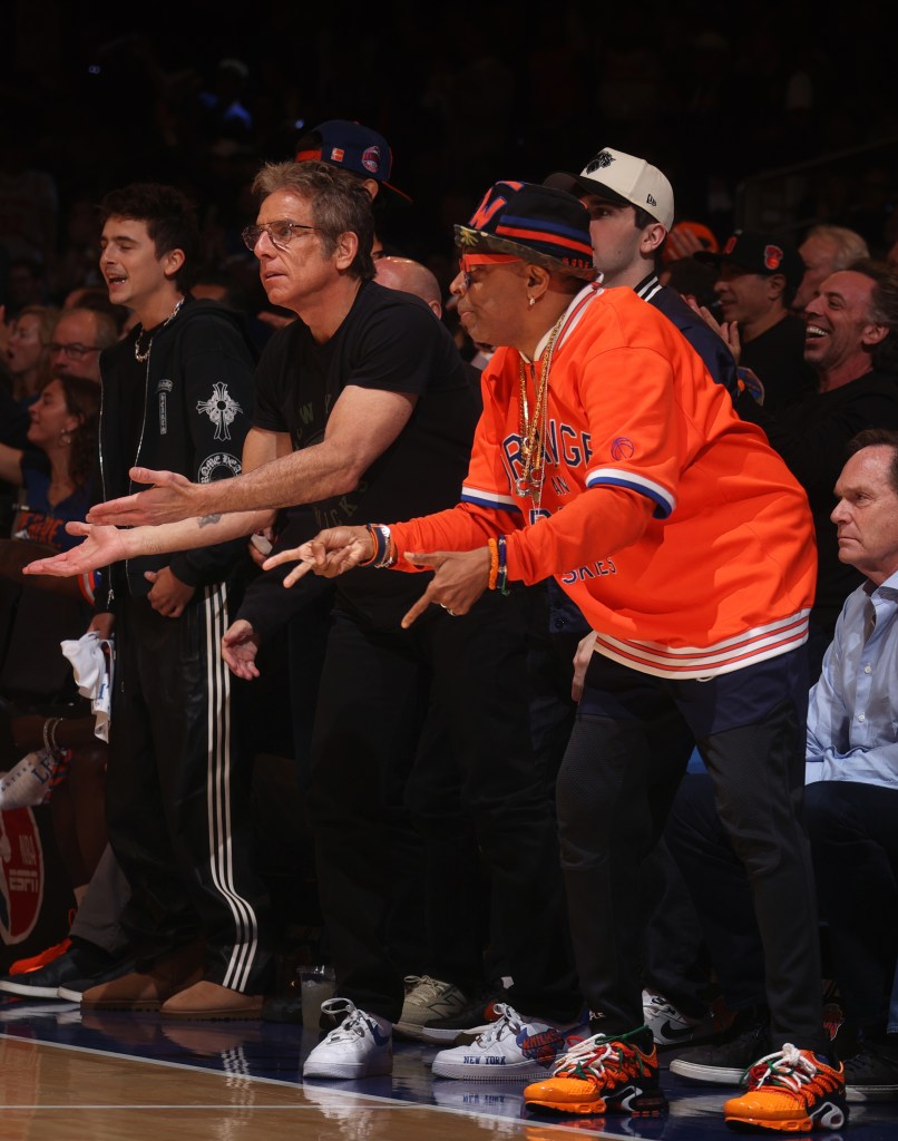 Ben Stiller and Spike Lee attend the NBA Eastern Conference Finals between the New York Knicks and Cleveland Cavaliers