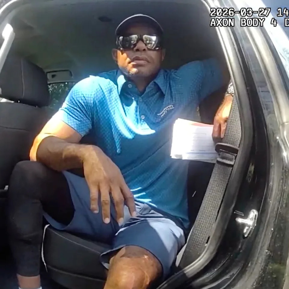 Tiger Woods is pictured following his March crash. AP