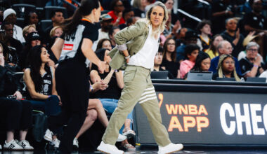 Aces head coach Becky Hammon speaks to a referee during the Aces’ season opener and cham ...